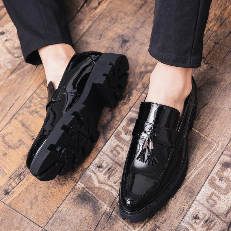 Small leather shoes men's British pointed hair stylist cover feet casual glossy trendy shoes platform heightening nightclub men's shoes