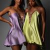 Sexy Personality New Heavy Metal Diamond Chain Deep V Leaky Back Dress Ladies Suspender Dress Nightdress Party