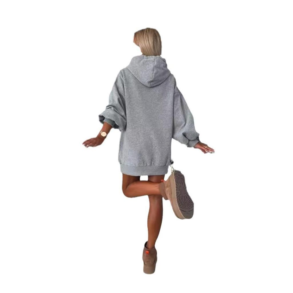 2024 Autumn/Winter Women's Long Sleeve Solid Color Hooded Loose Sweatshirt