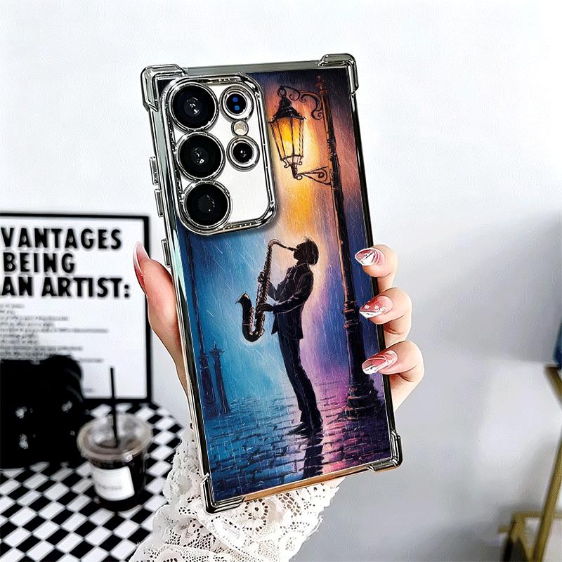 

Saxophone Instrument Music Plating Phone Case For Samsung Galaxy S24 S25 FE S26 Edge S23 Ultra S22 S21 Plus S20 Anti-Fall Airaba Samsung S25
