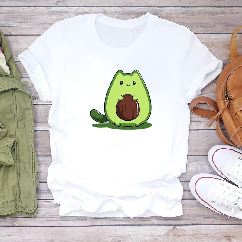 Trendy short-sleeve T-shirt with stylish prints, perfect for women's summer wear.