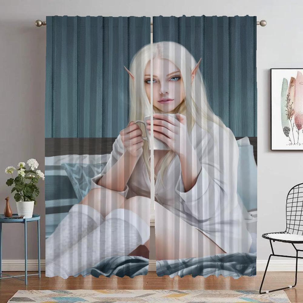 Curtains for Living Room Curtain for Room 2 Panel Female Elf Home Interior Curtains Shades Halloween Decoration Partition Camera