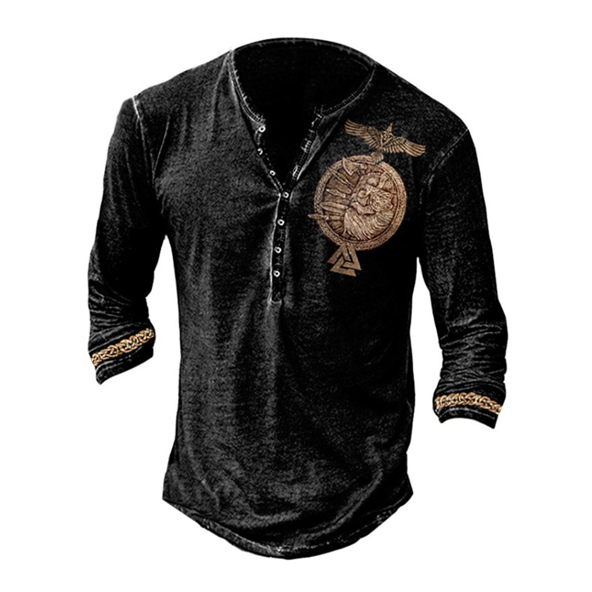 FEGKZLI Fashion Heren T-shirt met lange mouwen in punkstijl, casual, vintage T-shirts in de lente en herfst XXL