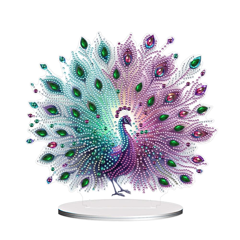 Acrylic Special Shape Peacock Diamond Painting Tabletop Ornaments Kit Diamond Painting Desktop Decorations for Home Office Decor