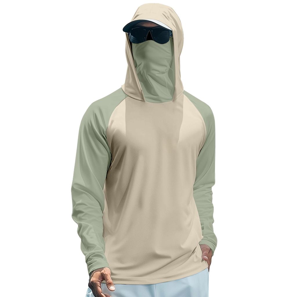 Men's Summer Color Matching Quick-drying Long-sleeved T-shirt Sun Clothing Fishing Fitness Sports Hooded Long-sleeved Top