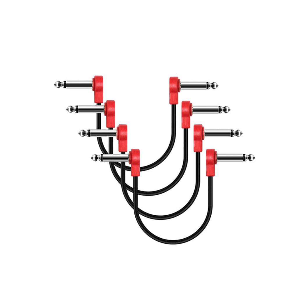 Freleaf Flat Guitar Patch Cables TS Effects Set of Red - Noise-Free, Space-Saving Design, 1/4" Right-Angle Cables, 6-Inch, 4,
