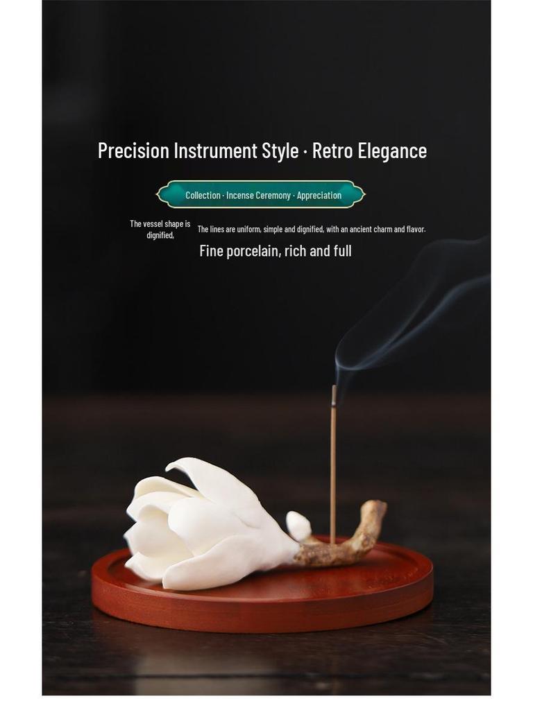 Handmade Ceramic Magnolia Incense Holder – Color-Changing Table Decoration for Tea Ceremony
