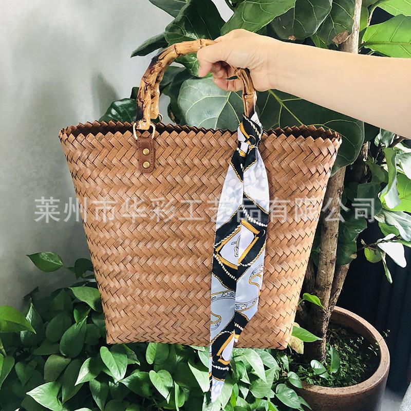 New Bamboo Bag Shopping Basket Handlebar Retro Simple Going Out Large Capacity Versatile Woven Bag Handbag