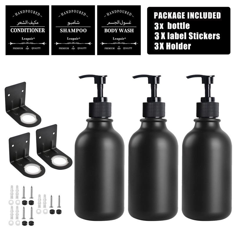 

500 мл многоразовый дозатор для шампуня и кондиционера настенный, пустые бутылки для подтарельника для мыла для рук/мыла для посуды/ополаскивателя для полости рта 3 Bottles+ 3 Racks