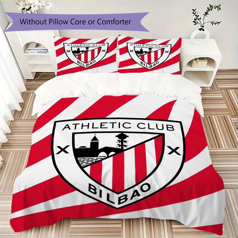 Athletic Club de Bilbao Ensemble de couette à motif Housse de couette Taie d'oreiller Décoration de maison Cadeau d'anniversaire (1 * housse de couette + 2 * taie d'oreiller sans garnissage)