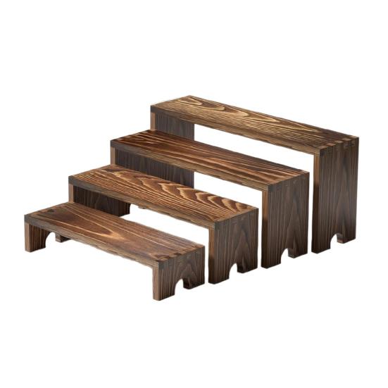 4Pcs/Set Wooden Tiered Riser Display Stand 4-Tie Perfume Organizer Stand Rustic Dessert Spice Figure Display Rack Riser Shelf Decoration