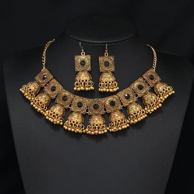 Collier Choker Statement Vintage Tribal Afghan Couleur Or Ensembles Collier Boucles d'oreilles Indiens Colliers Géométriques Cloche Pompon Pièce