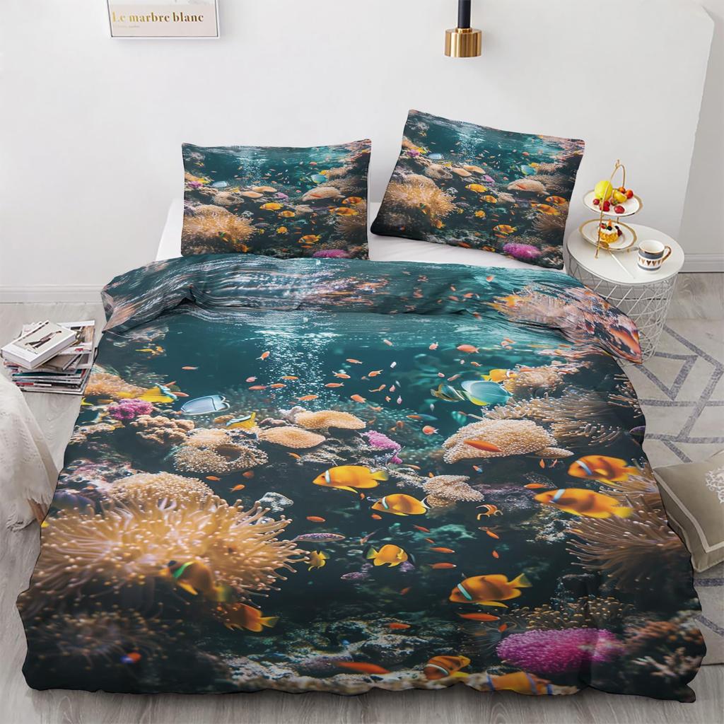 Clownfish Duvet Cover Sets For Kids Queen Size Lightweight Down Quilt Covers Bedroom Decor 2 Pillowcases 1 Duvet Cover No Quilt