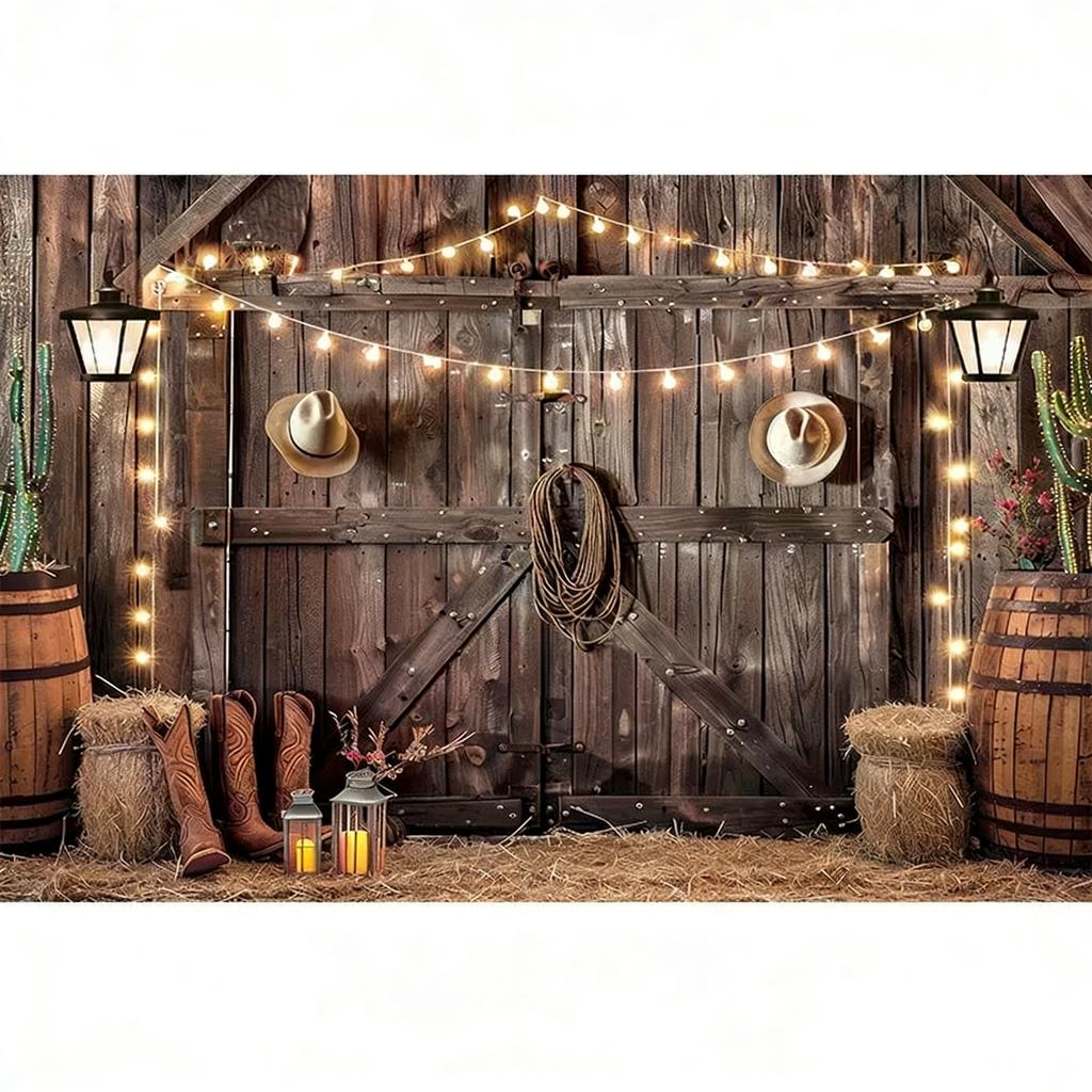 Tela de Fondo para Granero de Caballos del Oeste de Texas – Decoración Rústica para Fiestas y Fondo para Fotos-Tapiz