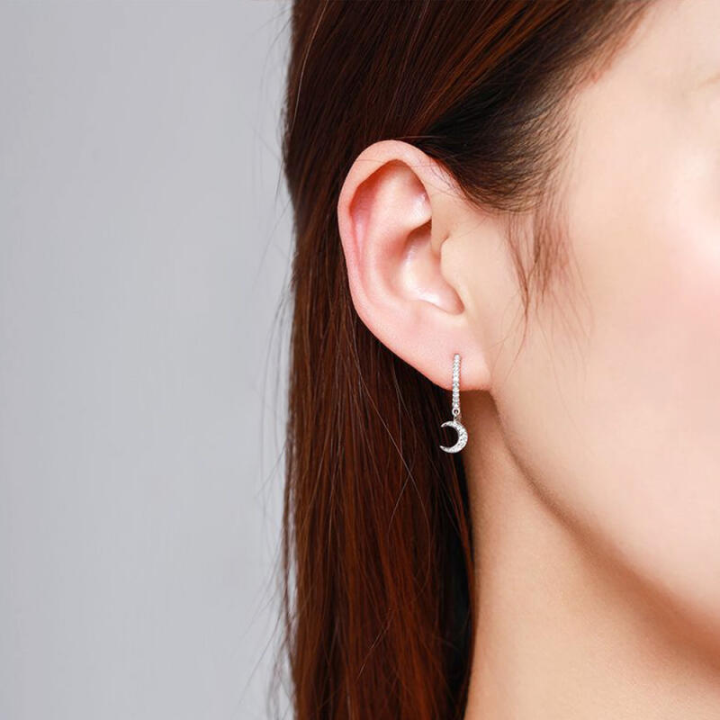 Cavus 925 Silver Shining Moon Star Earrings