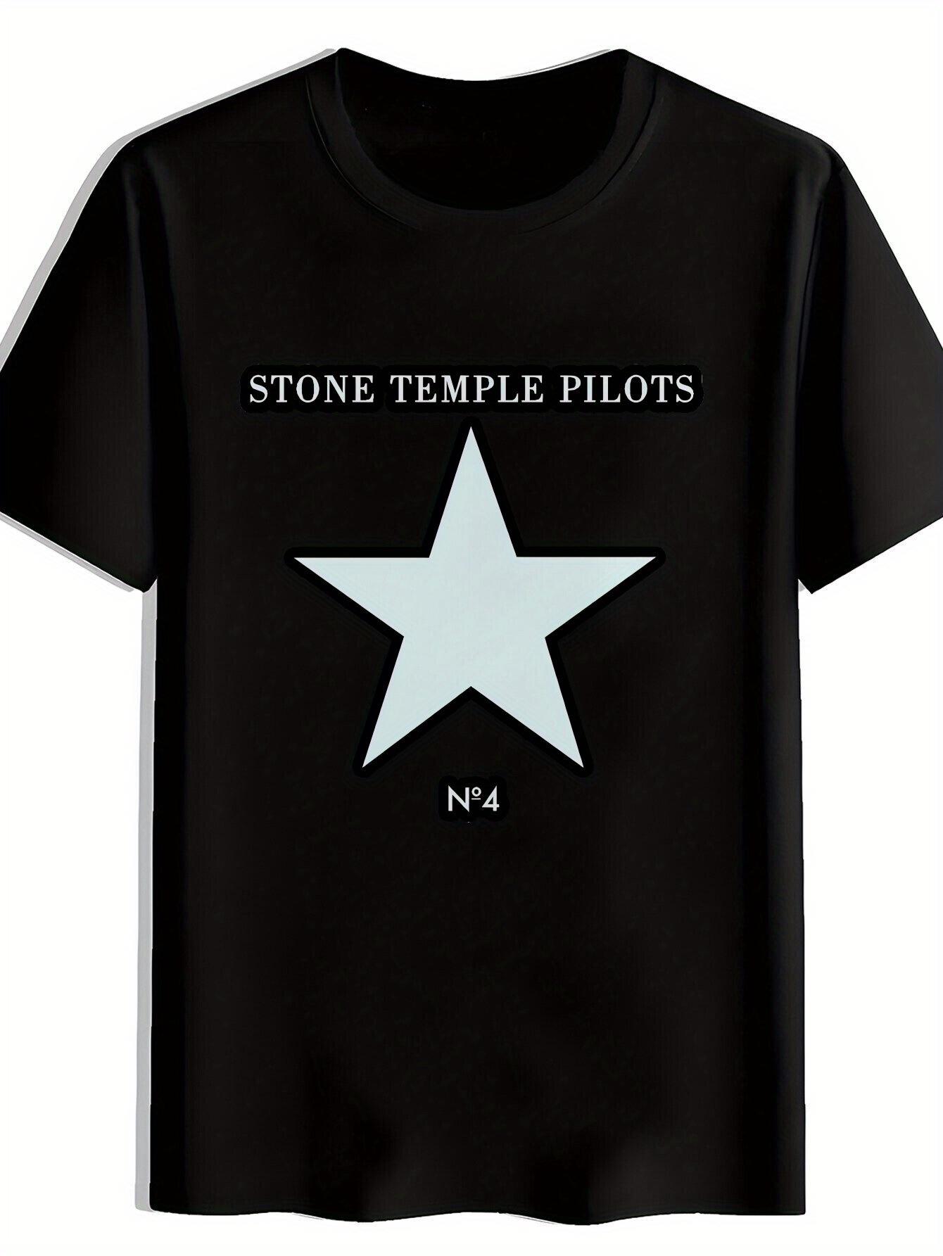 Rock Band Graphic T-shirt - Vintage-Inspired Graphic Print Tee with Star Design L