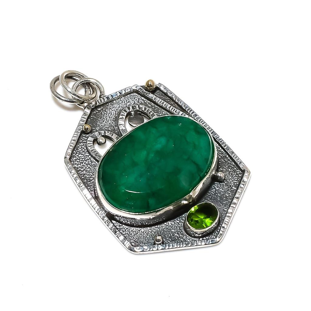 Emerald, Peridot Gemstone Pendant, Emerald Gemstone Handmade 925 Sterling Silver Emerald Pendant For Women Pendant For Gifts