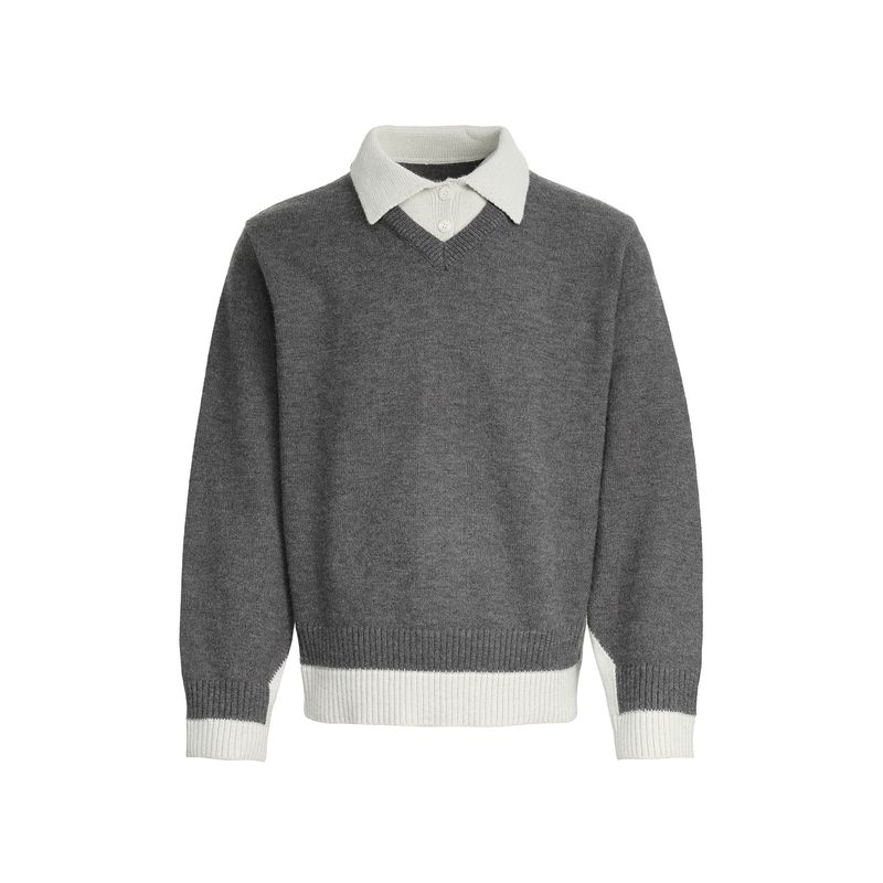 Blaexit Old Money Style Polo Collar Fake Two-Piece Knitwear for Men and Women, Early Autumn Warm and Skin-Friendly V-Neck Short Sweater