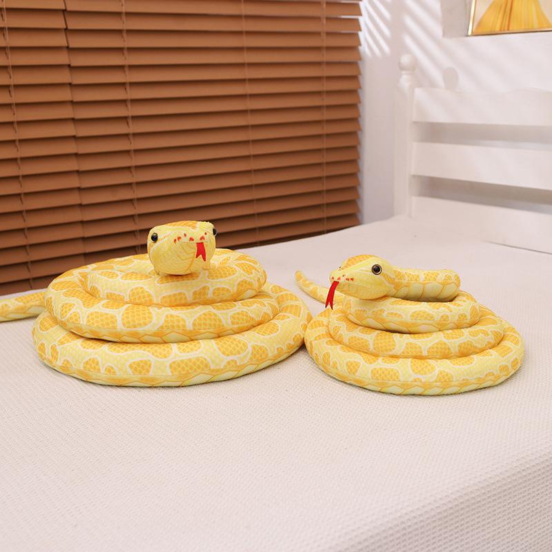 Large Simulation Golden Python Doll Plush Toy Zodiac Snake Big Python Doll Tricky Spoof Doll