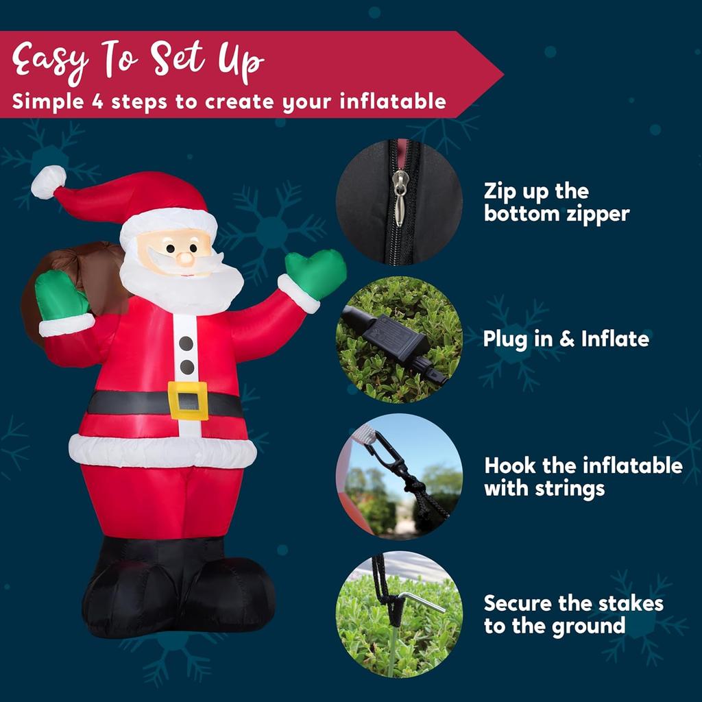 JOYFY 6 FT Christmas Inflatable Santa with Gift Bag Blow Up Xmas Decorations  for Christmas Yard Garden Lawn Winter Decorations