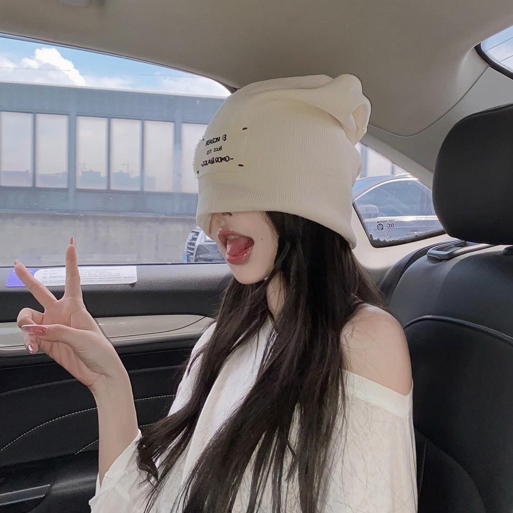 Japanese Trendy Knit Beanie For Winter Women Warm Medium Size Acrylic Hat