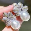 Orecchini a lobo a forma di fiore in zircone bianco color argento carini da donna, adorabili per sposa, matrimonio, per donne