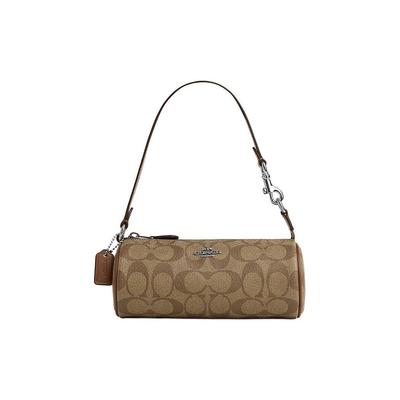 Nolita 20 Silbernes Logo Klassische Monogramm-Beschläge Reißverschluss Zylinder-Tasche Damen-Handtasche Khaki Sattelbraun CP475-SVWQ3