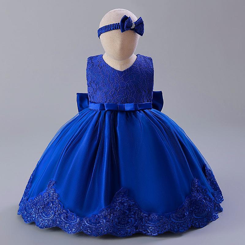 Children's Lace Color Block Birthday Bow Dress