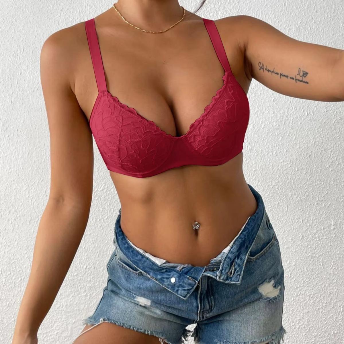 

Кружевное нижнее белье, женское, с хорошей поддержкой, на косточках, универсальное, дышащее, гладкий бюстгальтер 70B красный