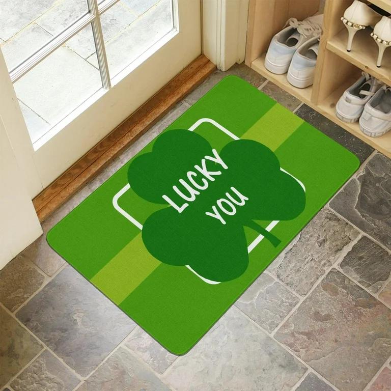 

Door Mat Green Lucky You Four Leaf Clover Pattern Non Slip Washable Rug for Entryway Bathroom Home Decoration 40cm x 60cm