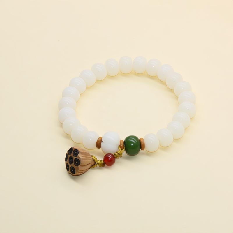 Natural White & Creamy Yellow Jade Bodhi Root Double-Strand Bracelet - New Chinese Design for Women