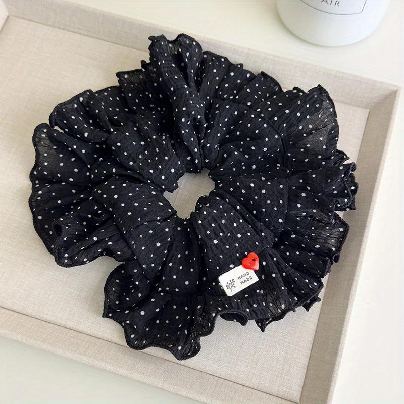 Lazy-chic ruffled lotus-patterned hair tie Luxurious-feel large-size versatile hair band чёрный