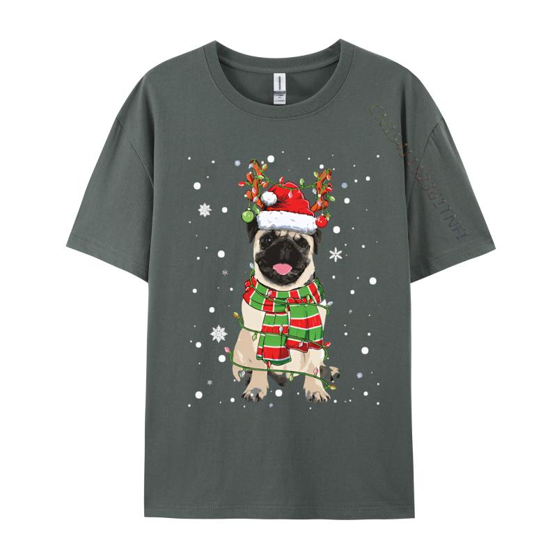 Vintage T Shirt Unisex Cute Pug Dog Christmas Lights Funny Xm Tshirt Fitness Cotton Unisex Tees Printing Funny T Shirts