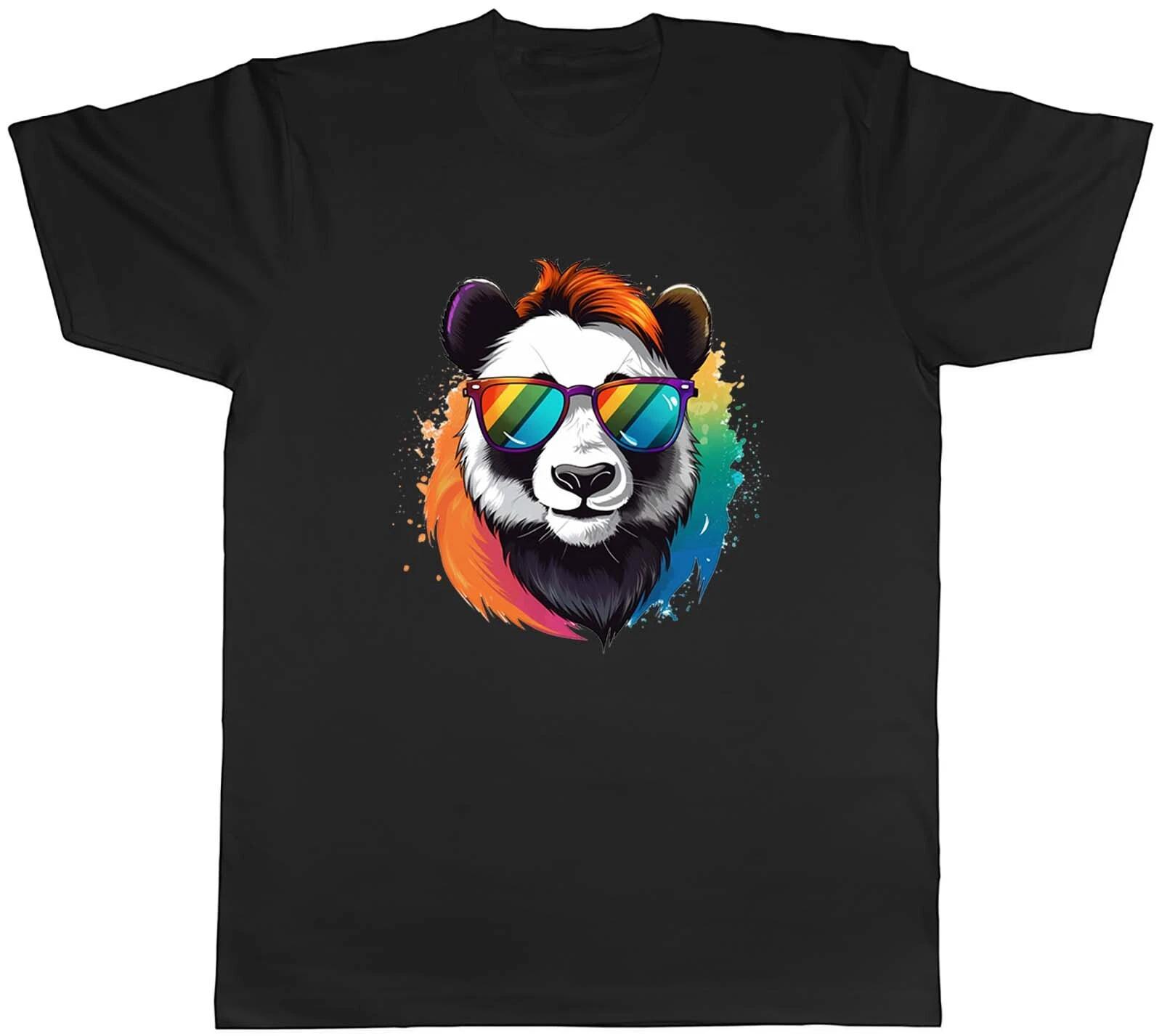 Hipster Panda Mens T-Shirt Rainbow Sunglasses Bear Tee Gift XS