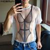 T-shirt da Uomo a Maniche Corte con Stampa 3D Trasparente Casual in Rete