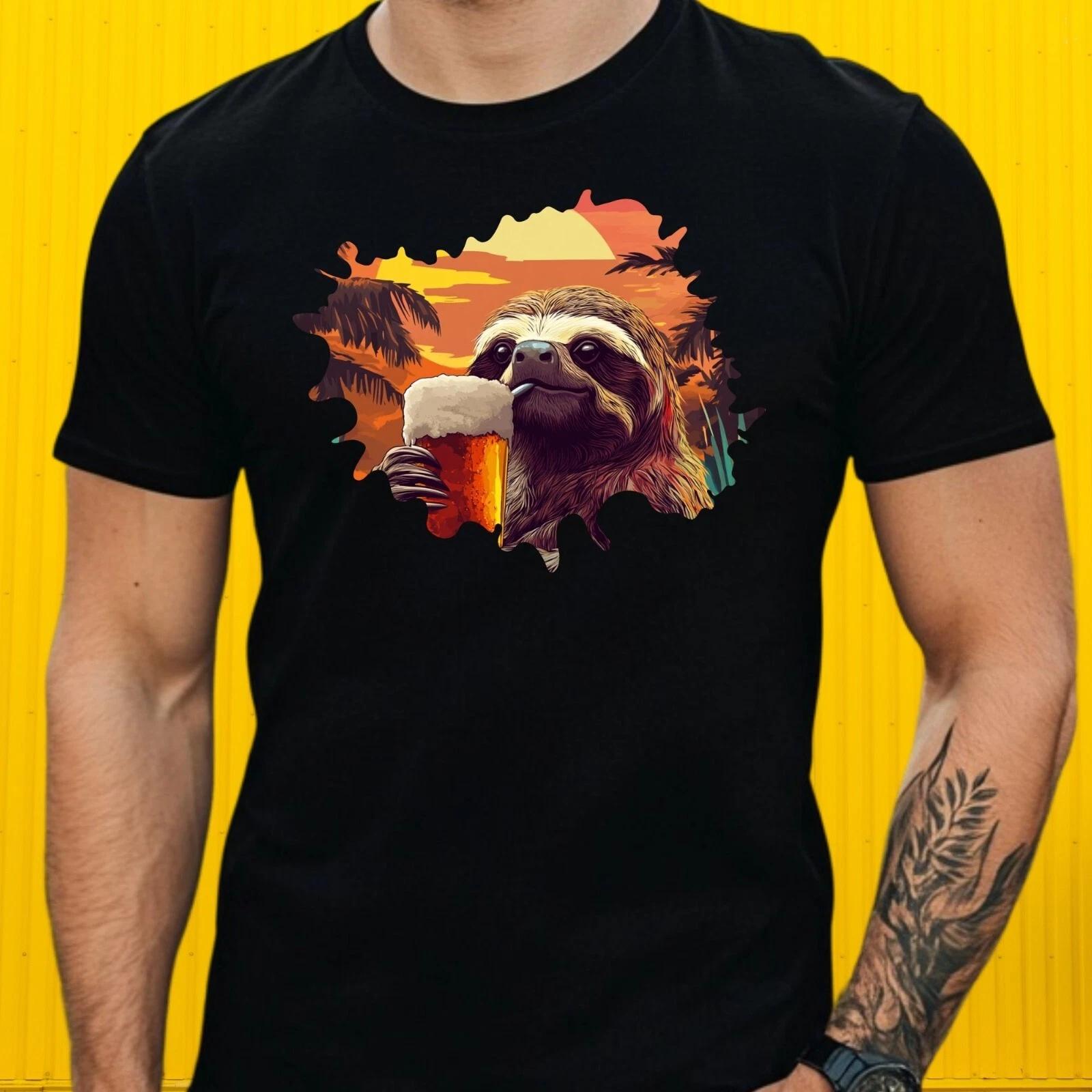 T-Shirt Herren Faultier trinkt Bier Motiv Baumwolle Größe S bis 5XL XXXXL