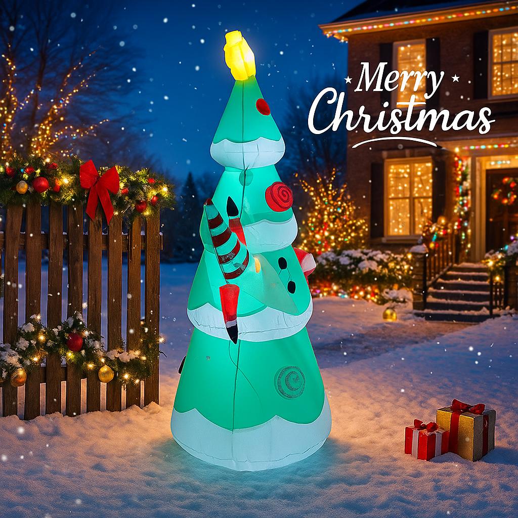 5.91FT Christmas Inflatable Toys With LED Lit Christmas Tree Santa Set Supplies Home Ornaments Festive Gift Xmas Yard Decoration