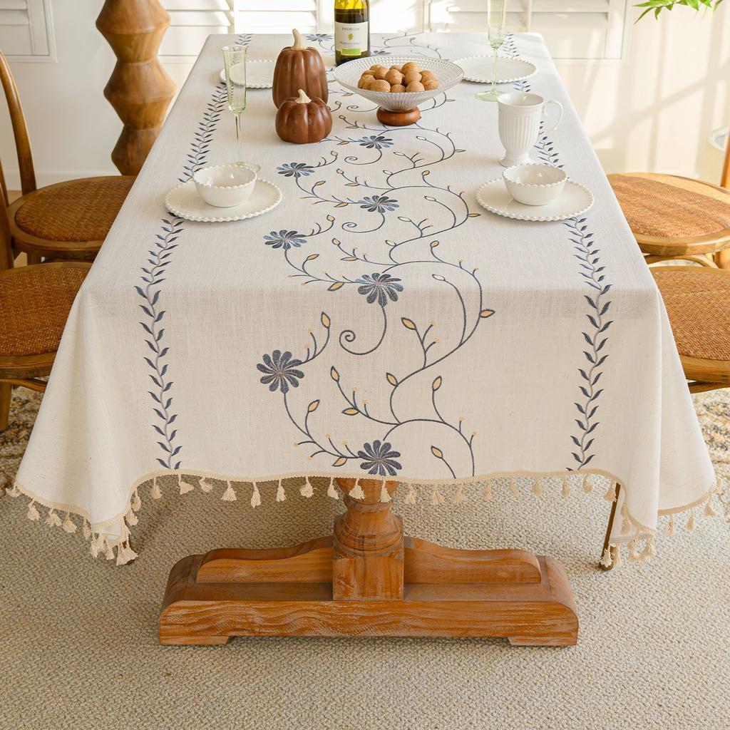 Modern Simple Embroidered Table Cloth Plant Flower Decoration Rectangular Table Cloth Versatile Coffee Table Cloth