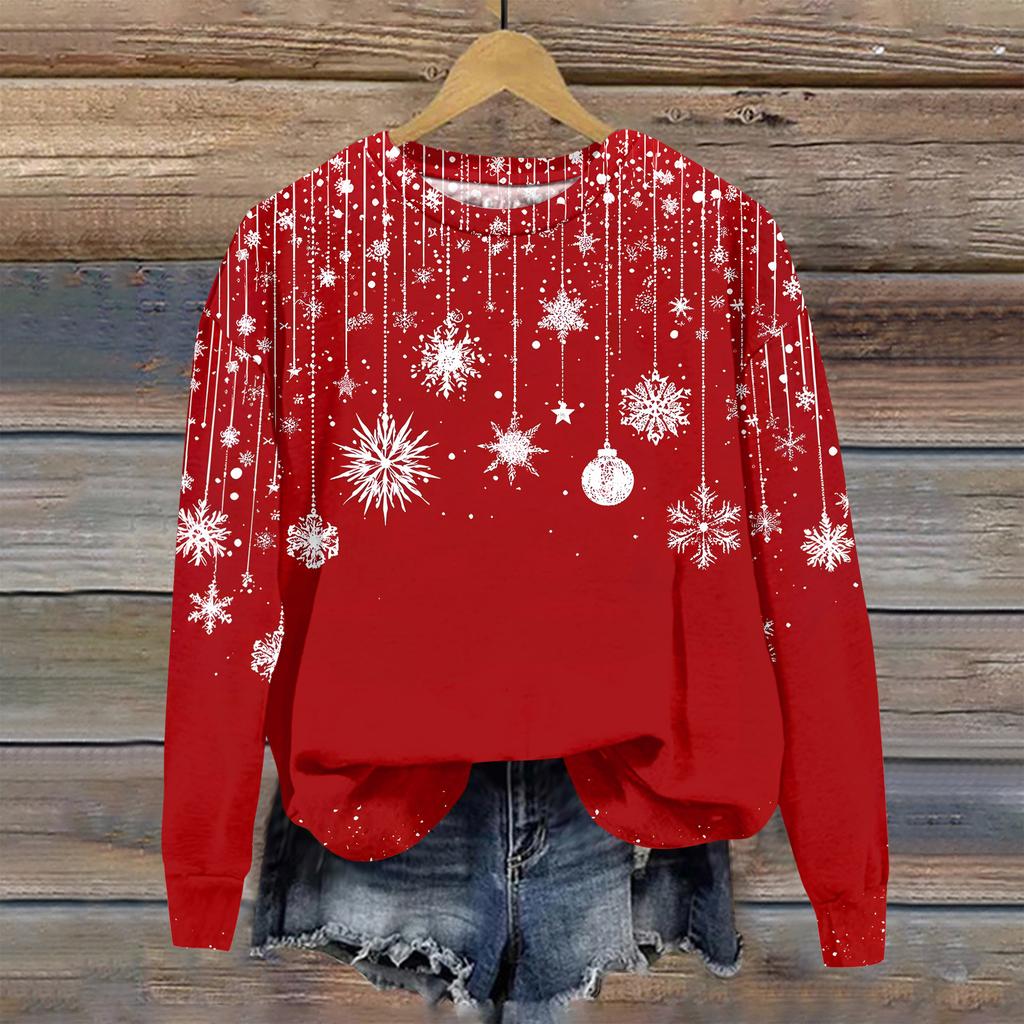 Women's Christmas Printed Casual Fashion Long Sleeve Round Neck Pullover Top