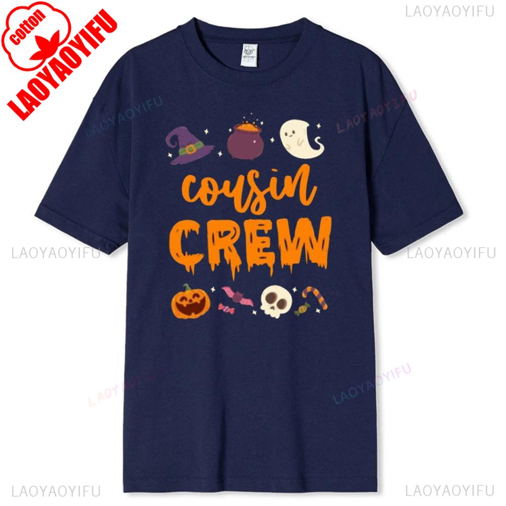 Halloween Cousin Crew Tshirt Spooky Season Matching Tee Pumpkin Skull Ghost Vibes Shirt Family Group Comfortable Cotton Gift
