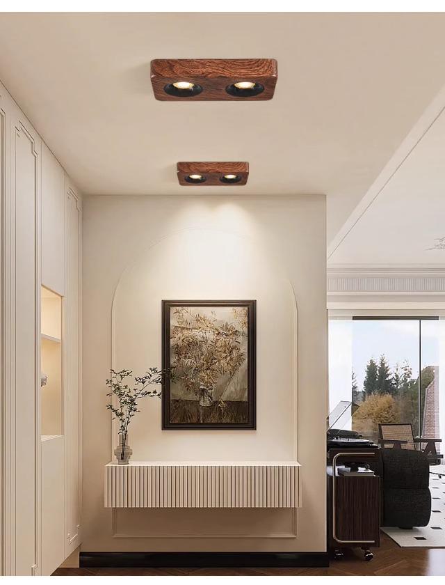 Chinese Walnut Wood 4-Head LED Gimbal Downlight for Living Room/Bedroom - Anti-Glare Design