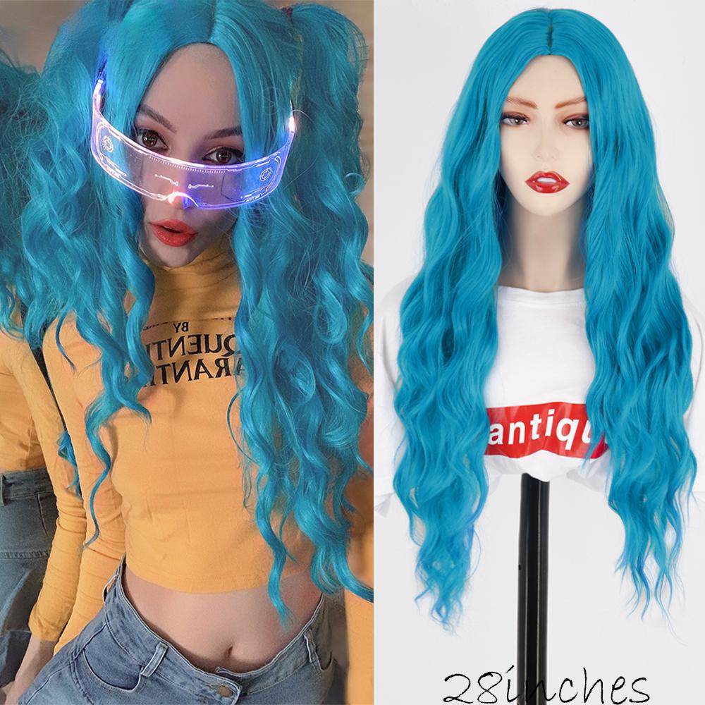 MISS WIG Blonde Brown Long Water Wave Synthetic Fiber Wig Without Bangs Ombre Color Natural Long Wavy Wig for Women