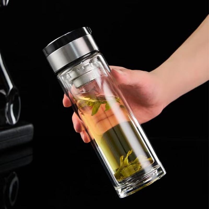 Premium Double-Wall Portable Glass Travel Mug with Tea Infuser