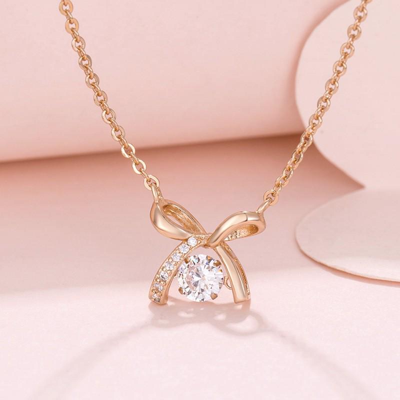 S925 Sterling Silver Bow Pendant Necklace - Women's Simple Luxury Zircon Clavicle Chain