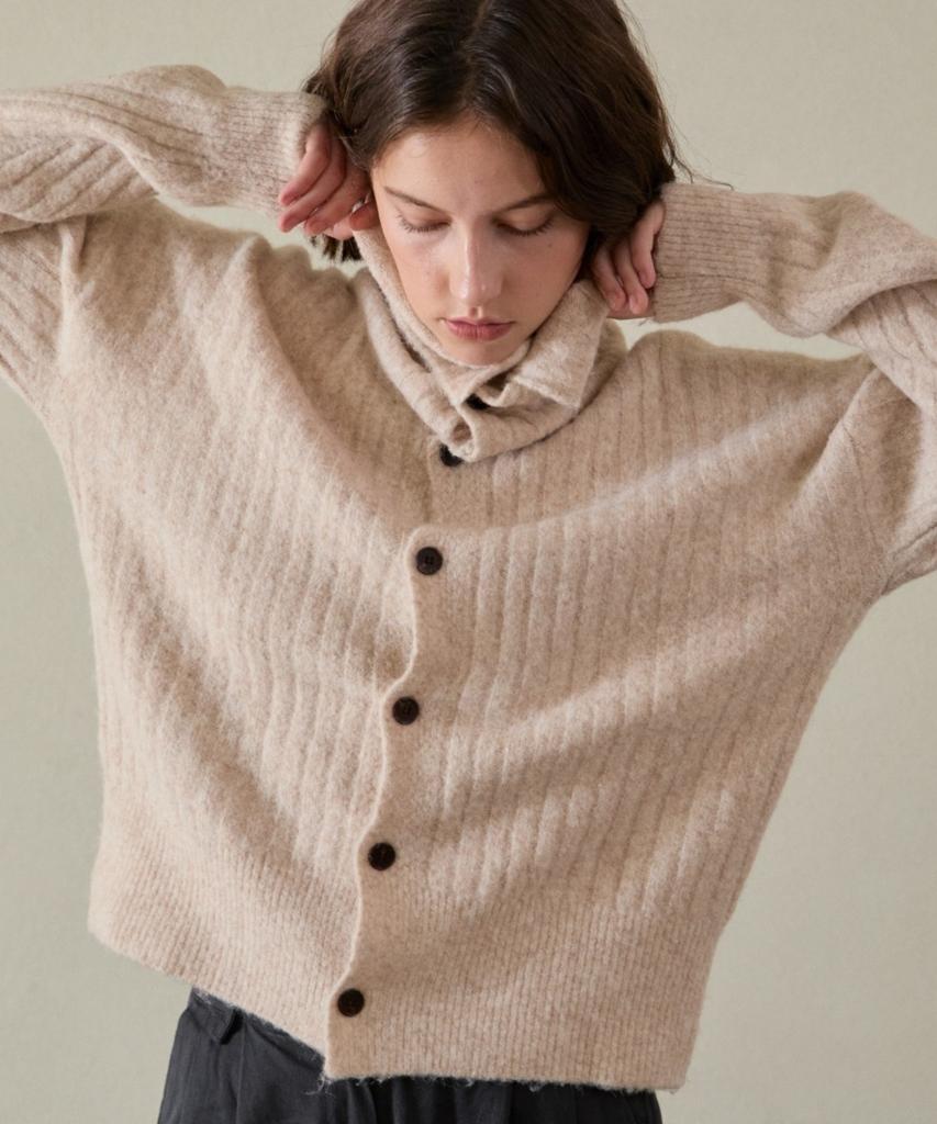 WIOE High-Neck Button Knit Cardigan_Oatmeal