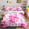 Pink Floral Pattern Design Bedding Duvet Cover Set  (1*Duvet Cover 2*Pillowcases, Without Duvet Insert)