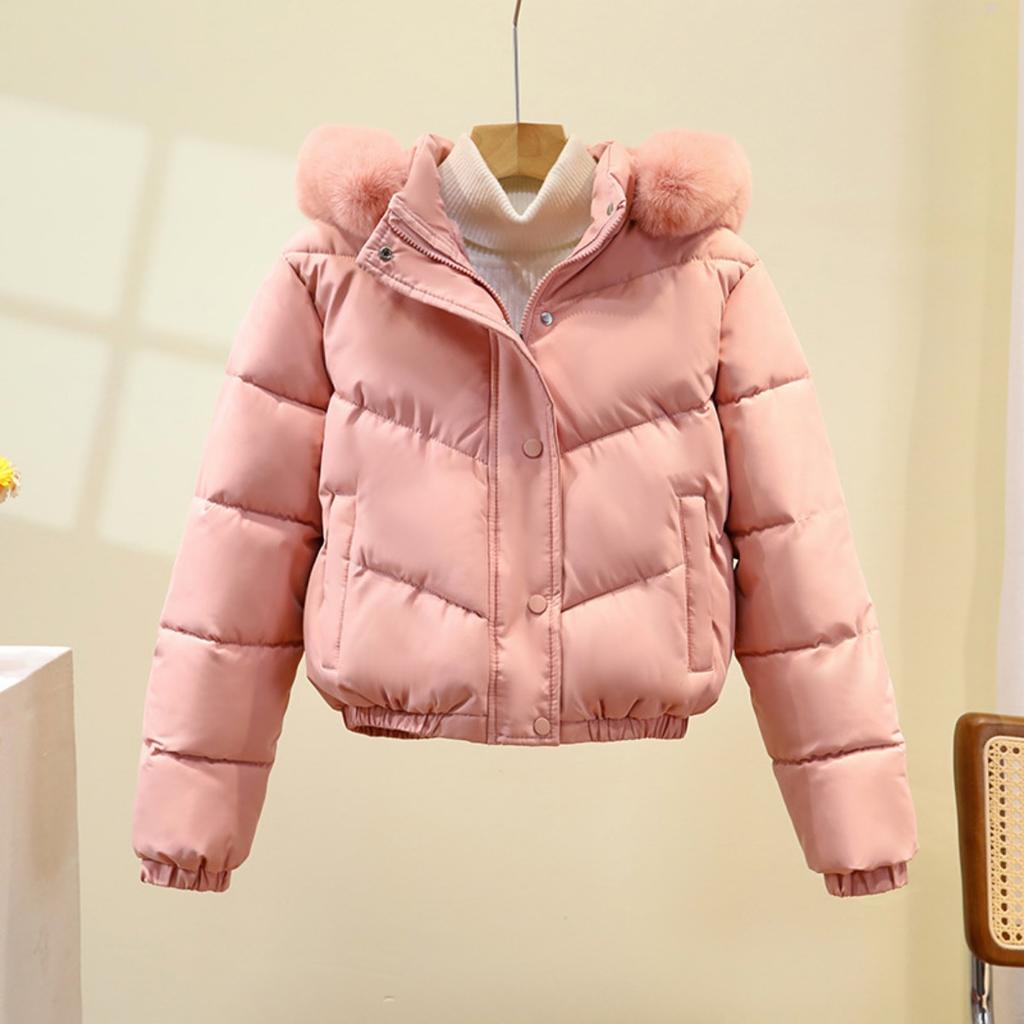 Parka Invernale Corto Imbottito in Cotone e Piuma da Donna, Foderato in Spesso Pile, Ampio Collo in Pelliccia, Caldo Cappotto Piumino Stile Coreano per Donne Basse
