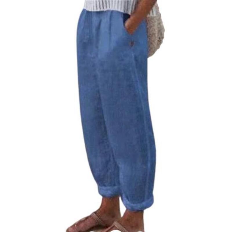 Fashion Popular Harem Pants Solid Color Pockets Summer Elastic Waist Straight Leg Sweatpants Streetwear