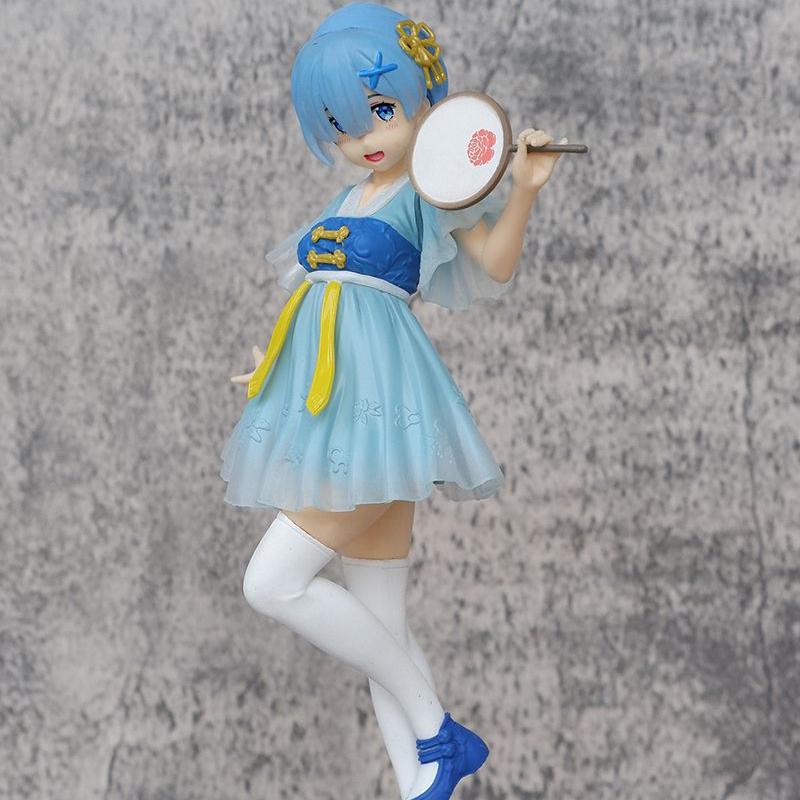 Anime Rem Ram Chinese Dress Standing Model PVC Toys Gifts Desktop Ornaments