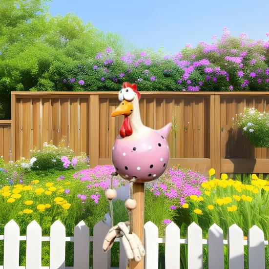 Funny Chicken Figurine with Dangling Legs Big Eyes Resin Cartoon Rooster Statue for Outdoor Garden Lawn Patio Balcony Decor